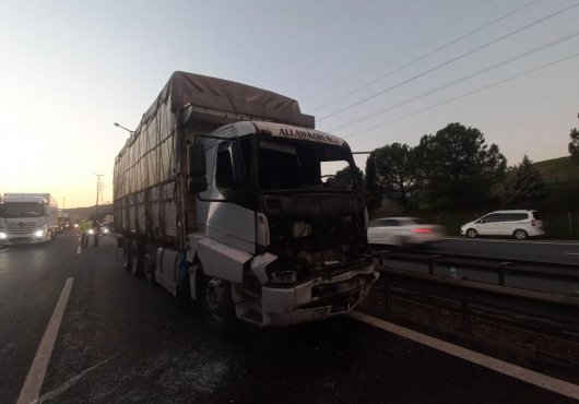 TEM'de tır ile kamyon çarpıştı: Sürücüyü vatandaşlar ön camdan çıkardı